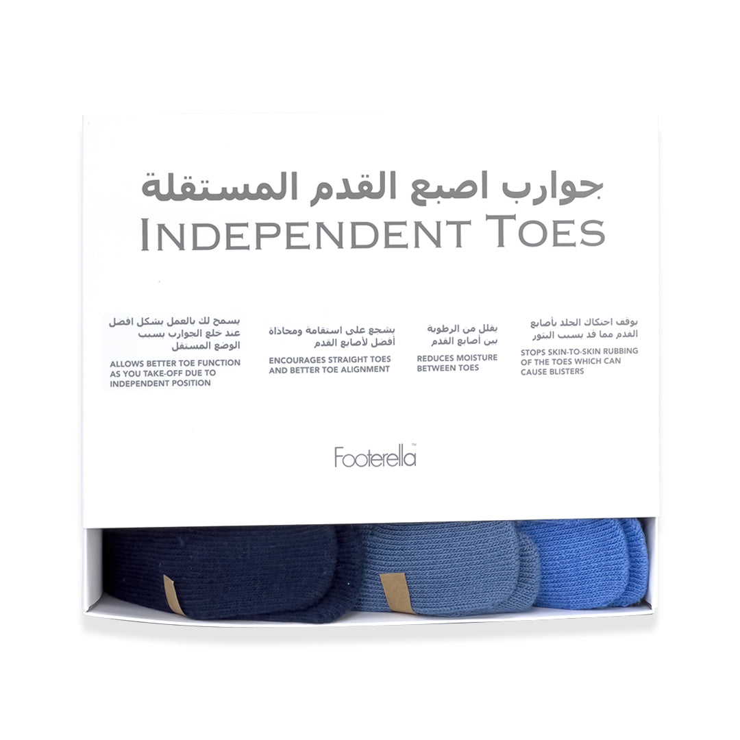 Three-pair pack of blue low-ankle toe socks for men and boys