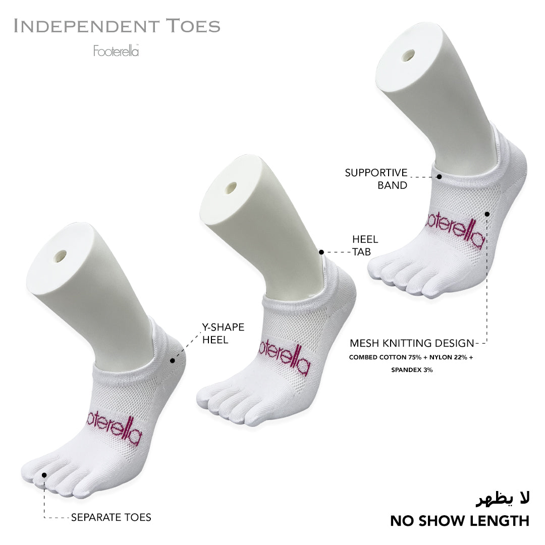 Breathable Footerella toe socks made with combed cotton material