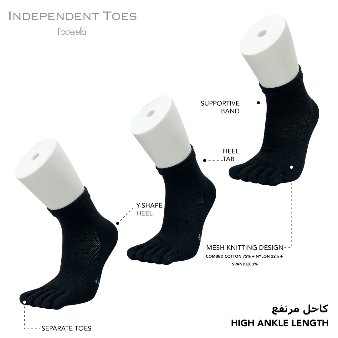 Breathable high-ankle toe socks with combed cotton material