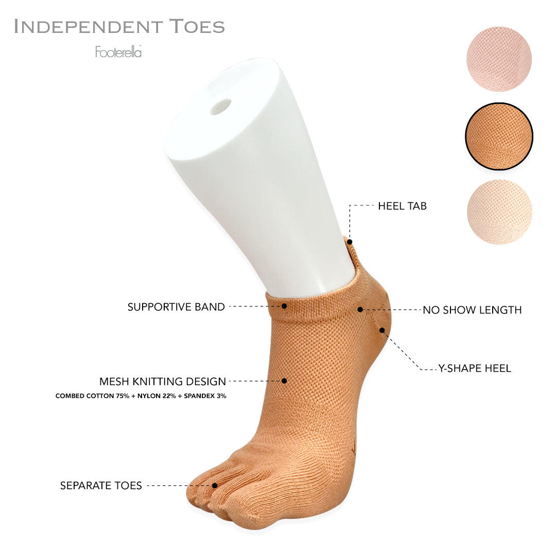 Breathable light peach no-show toe socks with combed cotton material