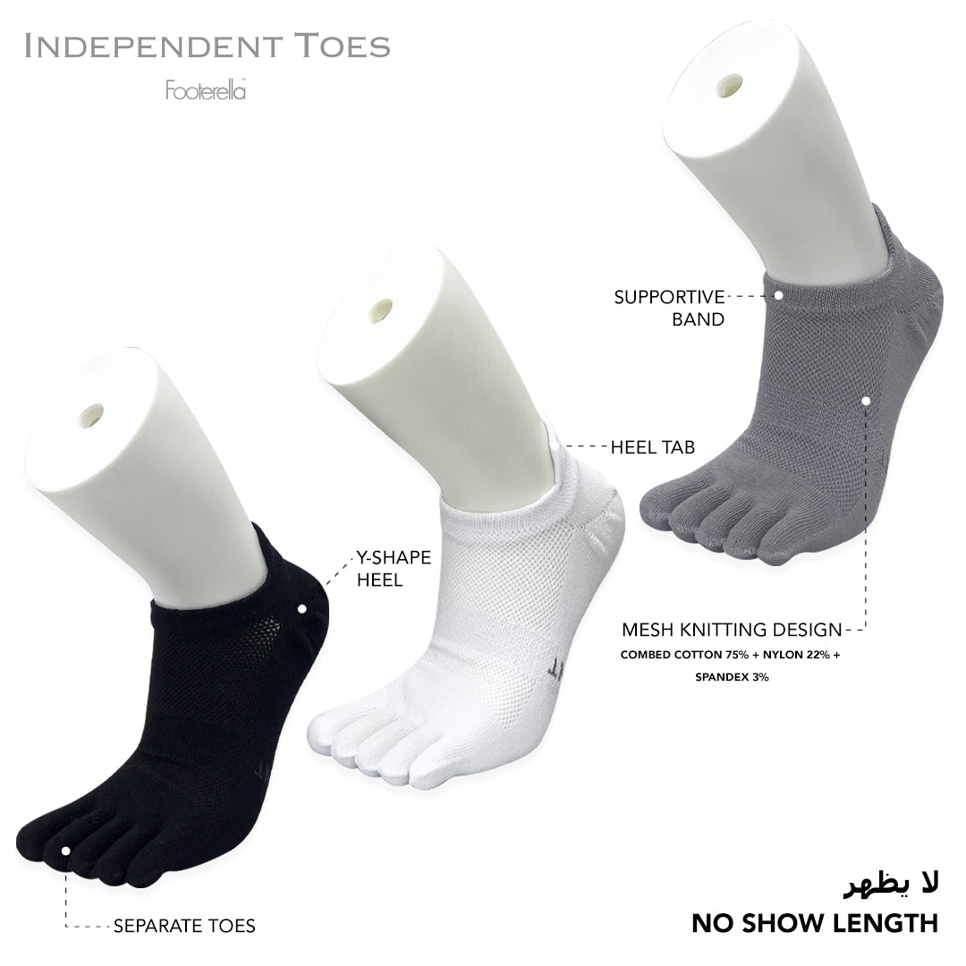 Breathable no-show toe socks with combed cotton material