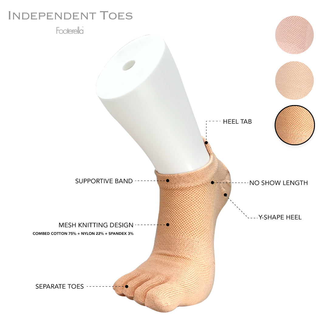 Breathable peach no-show toe socks with combed cotton material