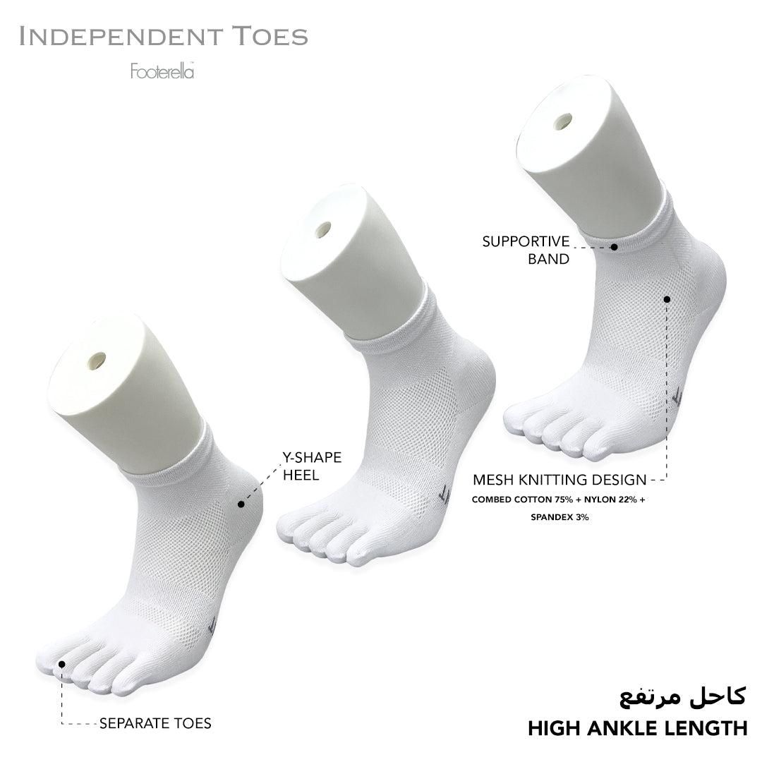 Breathable white high-ankle toe socks with combed cotton material