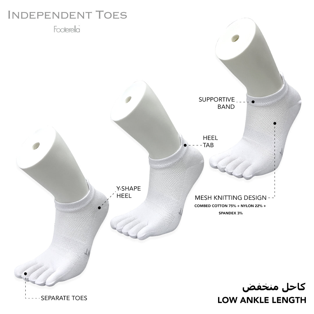 Breathable white low-ankle toe socks with combed cotton material