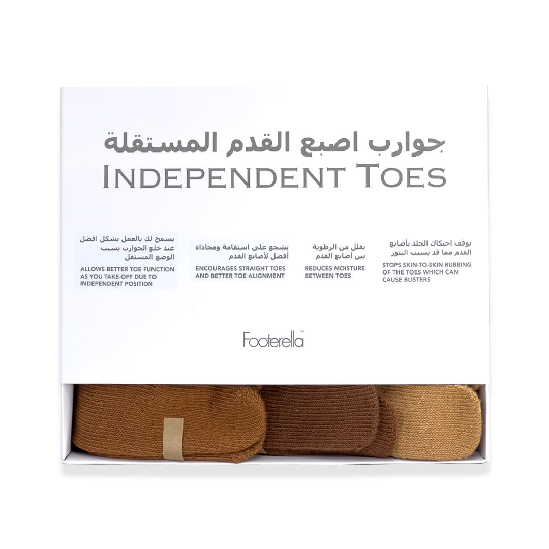 Three-pair pack of brown no-show toe socks for men