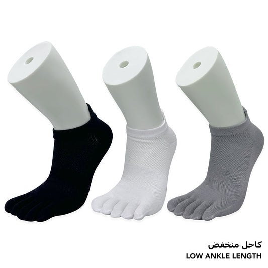 Essential low ankle toe socks for women and girls in grey, black, and white