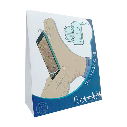 Footerella microscope with magnifying lens for close-up foot inspection