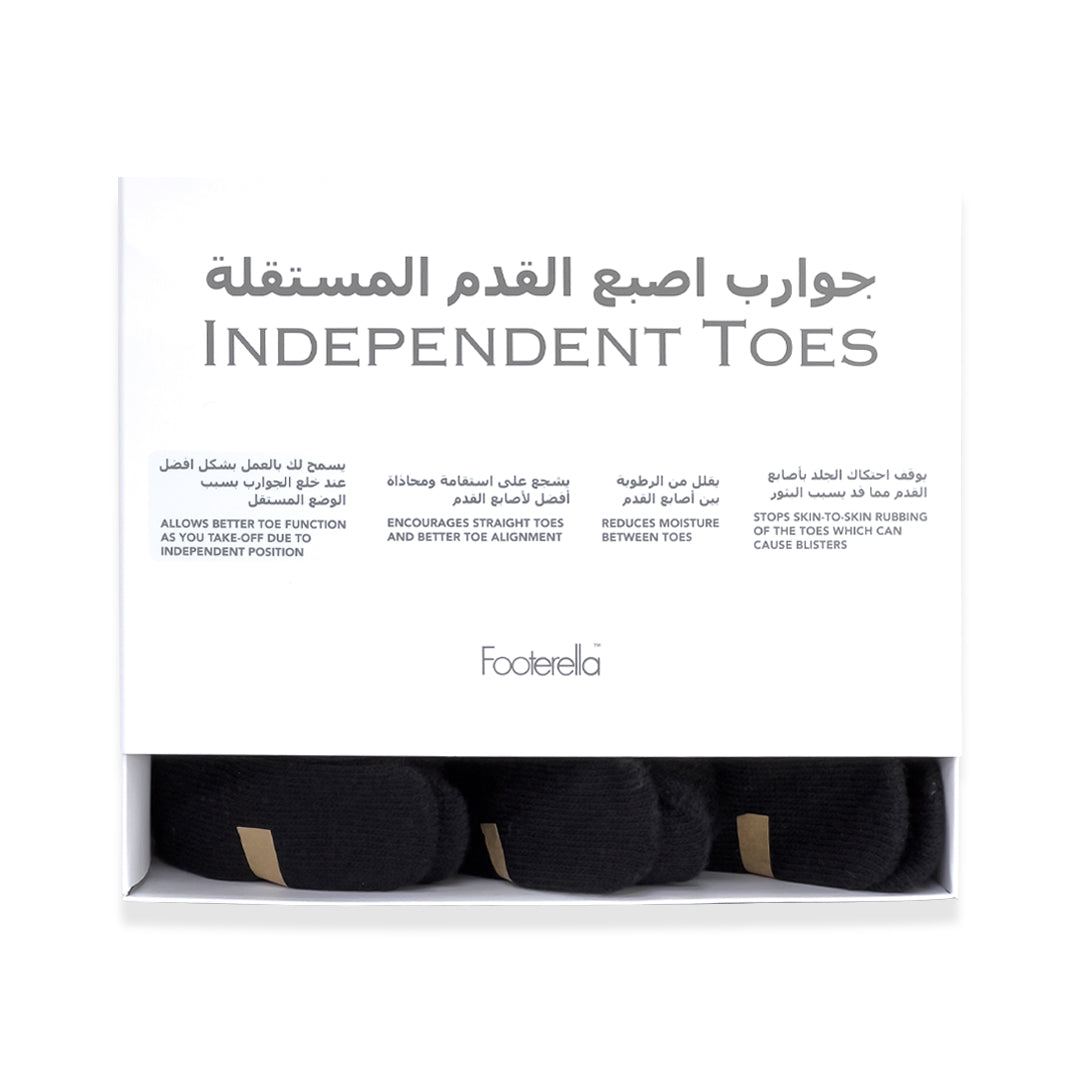 Three pairs of independent black no-show toe socks for women and girls