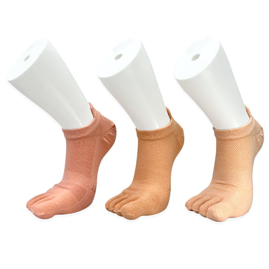 Peach no-show toe socks for women and girls in soft peach shades