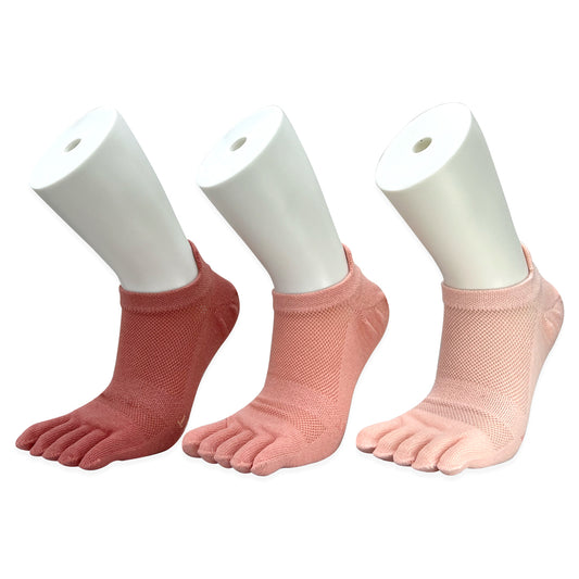 Pink no-show toe socks for women and girls in soft pink shades