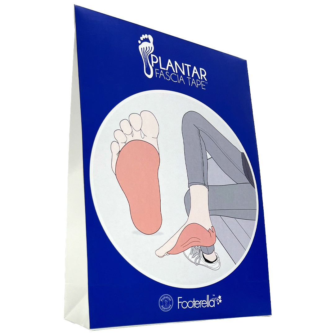 Plantar fascia support tape applied to the bottom of the foot