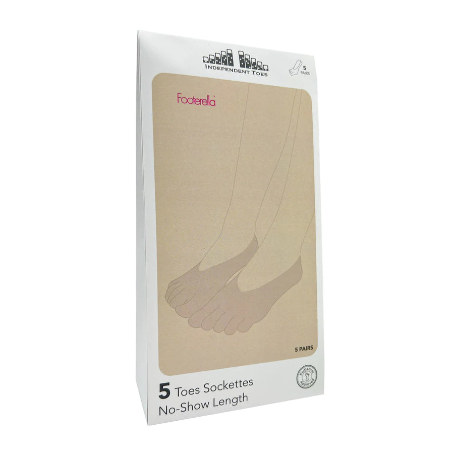 Five-pair pack of Independent Toes no-show sockettes EU 35–39