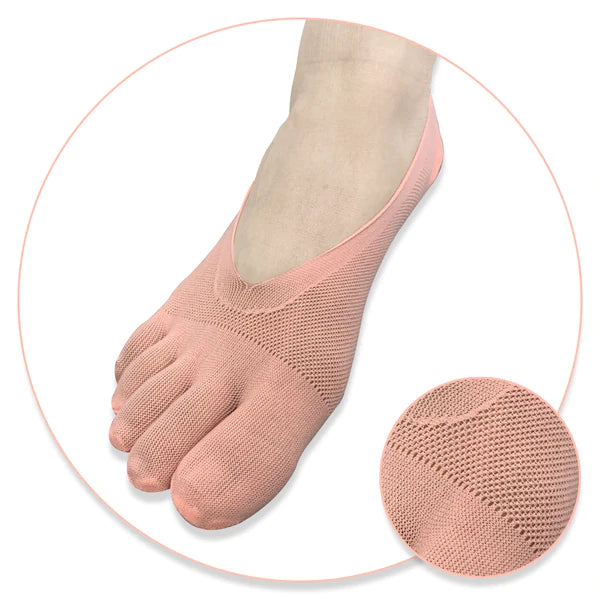 Independent Toes no-show sockettes with separated toes for alignment pink color